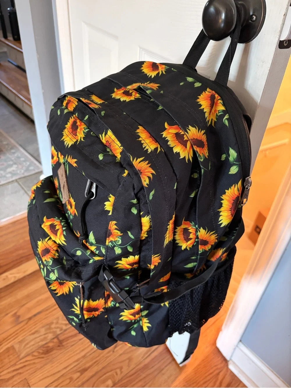 JanSport Sunflower Print Black Backpack